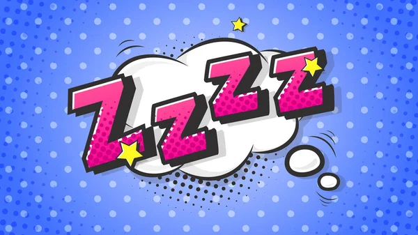 Lettering zzz, sleep. Halftone expression text on a Comic cloud bubble. Vector illustration of a bright and dynamic cartoonish img in retro pop art style isolated on colorful blue background — Stock Vector