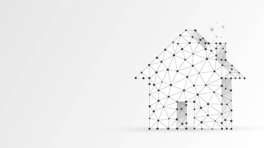 Ev, emlak konsepti. Özel ev konsepti. Düşük poli, kablo 3D vektör illüstrasyonu. Beyaz arkaplanda soyut çokgen imge