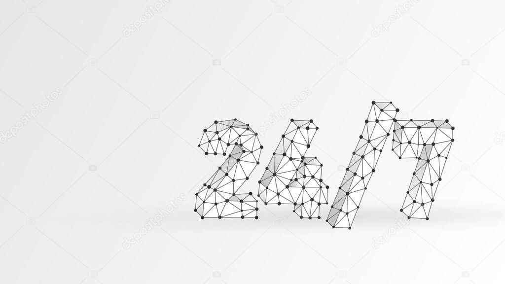 Emergency support center symbol. Twenty-four seven technical service sign. Low poly, wireframe 3d vector illustration. Abstract polygonal image on a white background