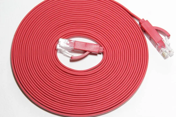 Patch Cord Connectors Rj45 Red Computer Network Ethernet Cable Isolated — Stock Photo, Image