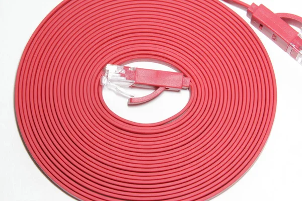 Patch Cord Connectors Rj45 Red Computer Network Ethernet Cable Isolated — Stock Photo, Image