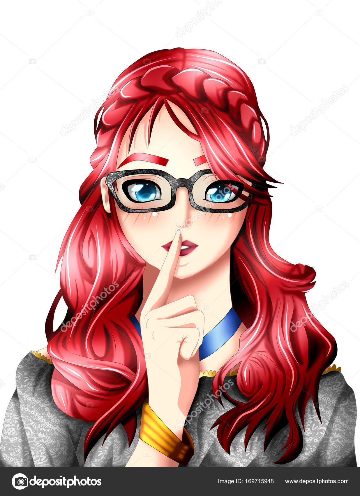 Red Hair Anime Girl With Glasses