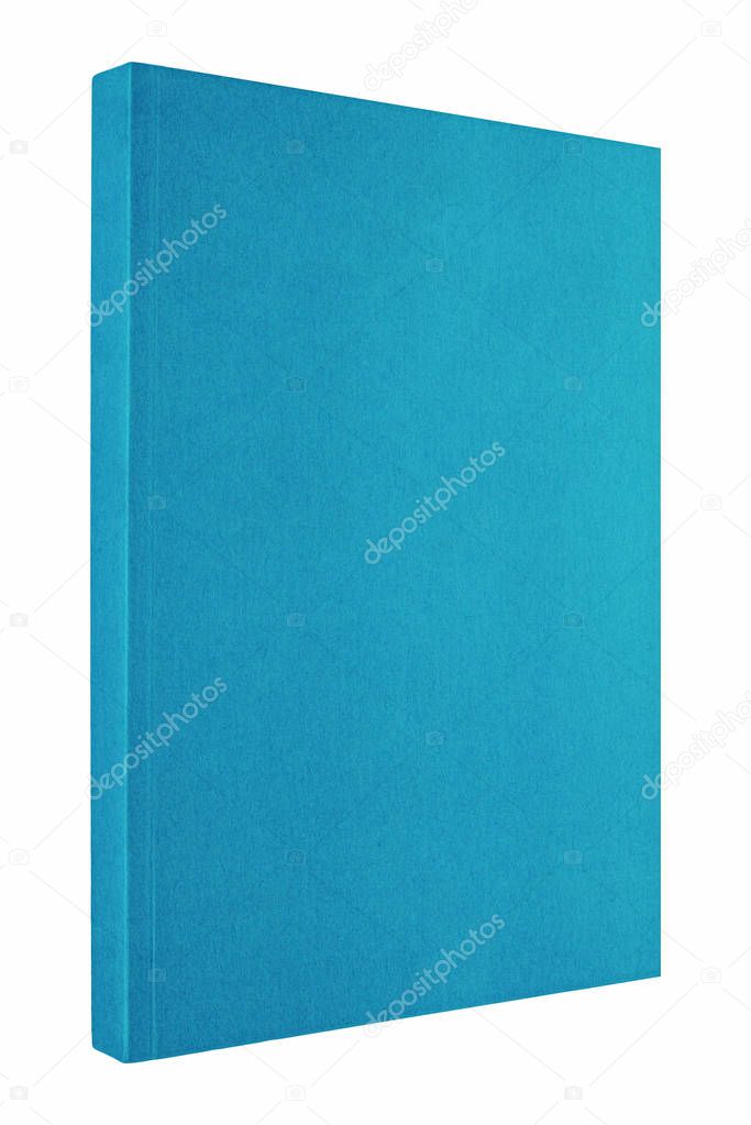standing closed blue book in white background