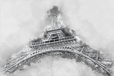 Eyfel Kulesi Paris, Fransa'da çizim suluboya.