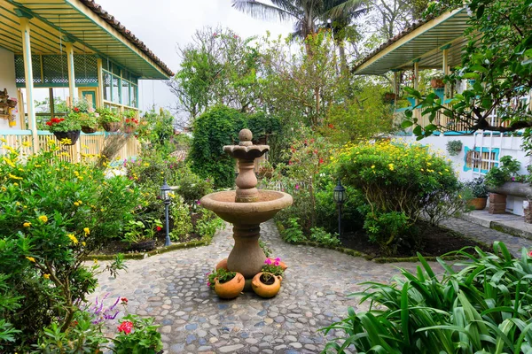 Schöner Garten und Brunnen — Stockfoto