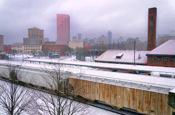 Downtown Portland in sneeuw — Stockfoto