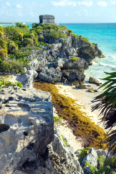 Widok pionowy ruiny Tulum — Zdjęcie stockowe