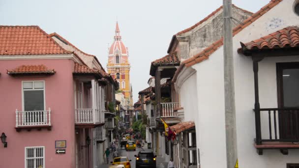 Cartagena-katedralen och Street — Stockvideo