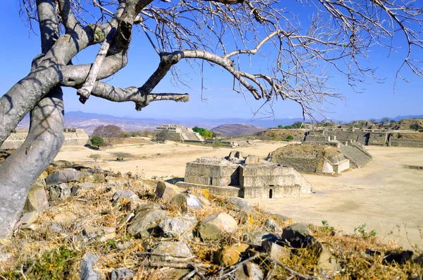Panoramic View of the Great Plaza in Monte Alban, Oaxaca — Stock Photo, Image