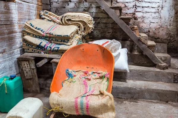 Jute zakken voor koffie — Stockfoto