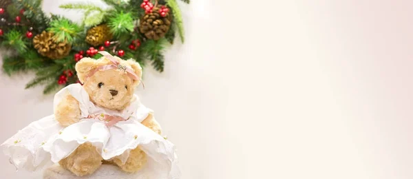 Cute bear in dress. For Christmas cards greetings, New Year illustrations — Stock Photo, Image
