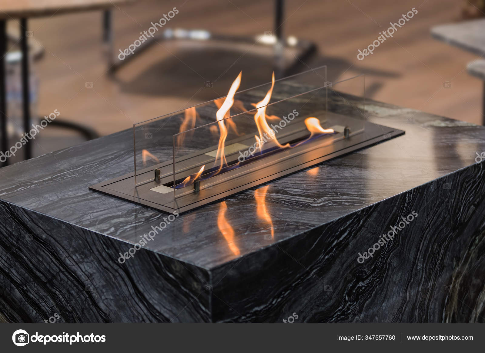 Hermosa Chimenea Mármol Negro Piso Minimalismo Interior Chimenea