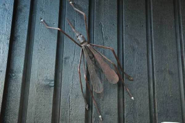 Figura de metal de um grande mosquito preto em uma parede — Fotografia de Stock