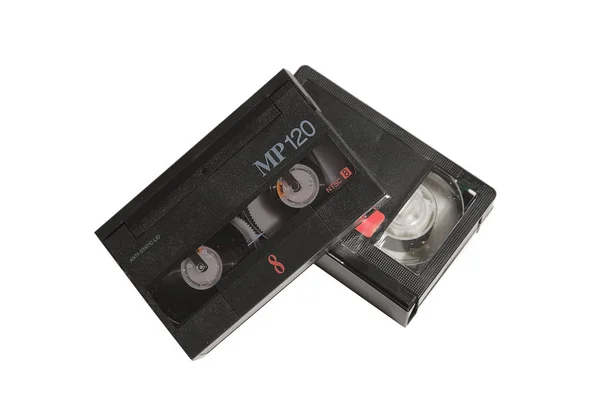 Weergave Van Oude Videoband Cassettes Geïsoleerd Een Witte Achtergrond Met — Stockfoto