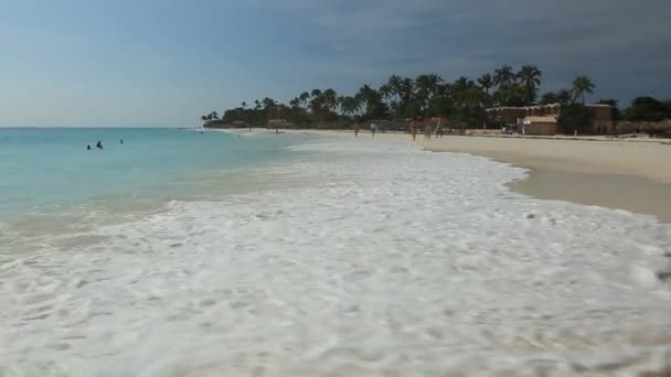 Une grosse vague dans la mer des Caraïbes brise la côte. Île d'Aruba. Beau fond nature 