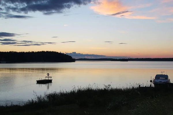 Wunderschöne Naturlandschaft Mit Blick Auf Den Sonnenuntergang See Schweden Schöne — Stockfoto