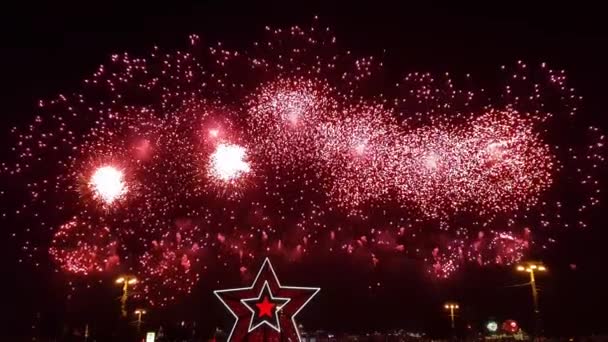 勝利の日に豪華なカラフルな花火 花火を見ている人の群衆 モスクワ ロシア — ストック動画