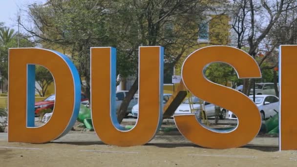 Close View Big Orange Letters Word Dushi Willemstad Curacao 2019 — Stockvideo