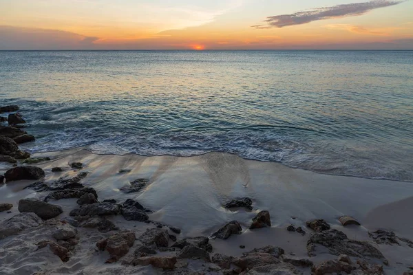 Coucher Soleil Incroyable Sur Eagle Beach Île Aruba Vue Inoubliable — Photo