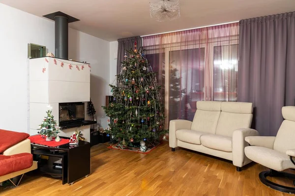 Vista Quarto Com Decoração Natal Belas Origens Natal — Fotografia de Stock