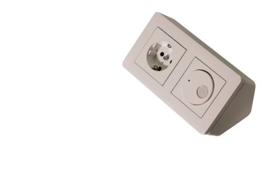 Beyaz güç prizinin zamanlayıcıyla makro görüntüsünü kapat. Elektrik kavramı.