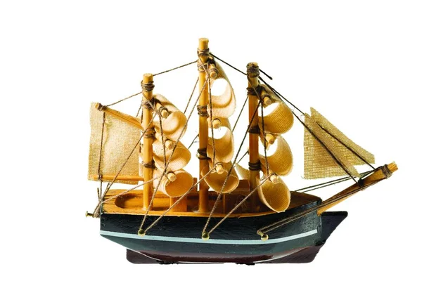 Χειροποίητο Μοντέλο Φρεγάτας Όμορφο Χειροποίητο Μοντέλο Πλοίου Απομονωμένο Λευκό Φόντο — Φωτογραφία Αρχείου