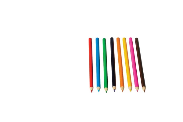 Vue Rapprochée Des Crayons Colorés Isolés Bureau Papeterie Fournitures Fond — Photo