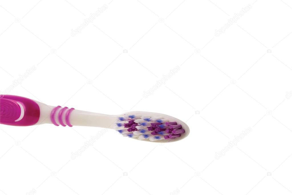 Toothbrush close up view isolated on white background.Health care concept.