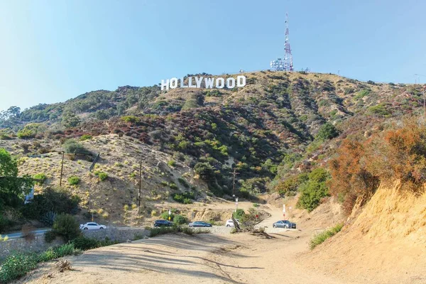 Hollywood Sinal Fundo Céu Azul Marco Mundialmente Famoso Eua Los — Fotografia de Stock