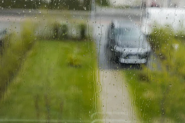 Verbazingwekkend Close Van Regendruppels Die Glas Lopen Prachtige Natuur Achtergronden — Stockfoto