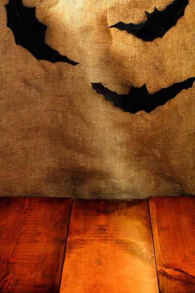 Halloween background. Bat on old wooden background . — Stock Photo, Image