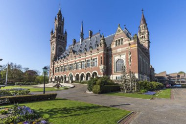 Front view of the beautiful garden of the Peace Palace or Vredes clipart