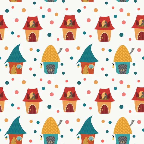 Cartoon houses childlike pattern on white background