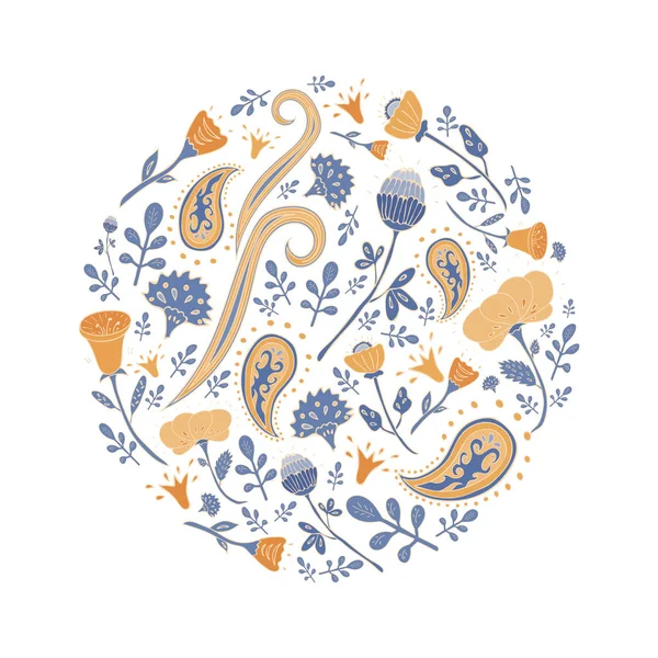 Ручной рисунок круглый шаблон с красивыми цветами и листьями — стоковый вектор