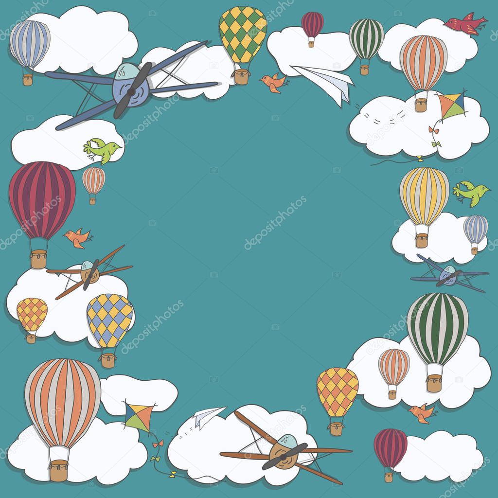 Vector square banner with hot air baloons