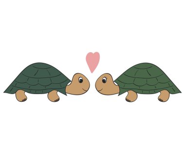 Elle çizilmiş vektör çizim, kaplumbağalar, romantik duygu ve aşk kavramı, doodle illüstrasyon tasarımlarınız için bir çift