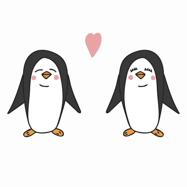 手描きのベクトル図 ペンギン ロマンチックな感情 愛の概念 あなたのデザインの落書きイラストのペア — ストックベクタ