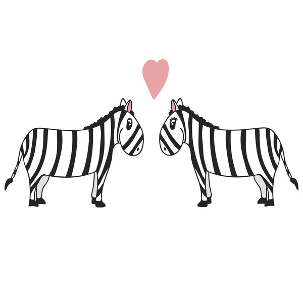 Handgezeichnete Vektorillustration Ein Paar Zebras Romantische Gefühle Und Liebeskonzept Doodle — Stockvektor