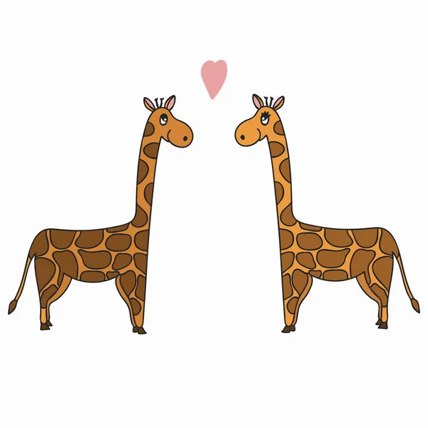 Ilustracja Wektorowa Ręcznie Rysowane Parę Żyrafy Romantyczne Uczucia Miłość Koncepcja — Wektor stockowy