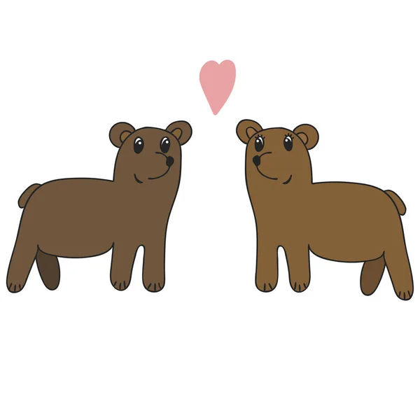手绘矢量插图 一对熊 浪漫的感情和爱的概念 涂鸦插图为您的设计 — 图库矢量图片