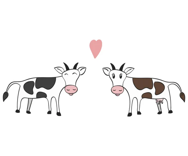 Handgezeichnete Vektorillustration Ein Paar Kühe Romantische Gefühle Und Liebeskonzept Kritzelillustration — Stockvektor