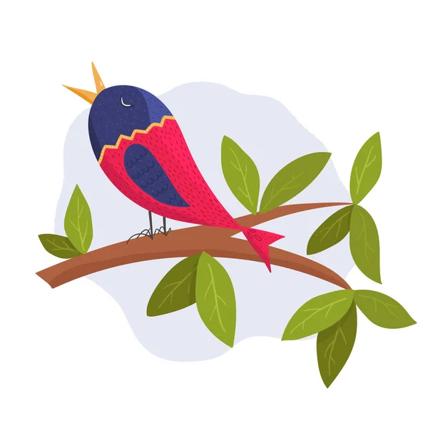 Vector Illustration Colorful Bird Singing Branch Flat Style Illustration Commercial — Stock Vector