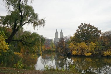 New York Central Park göl sonbahar manzarası ile