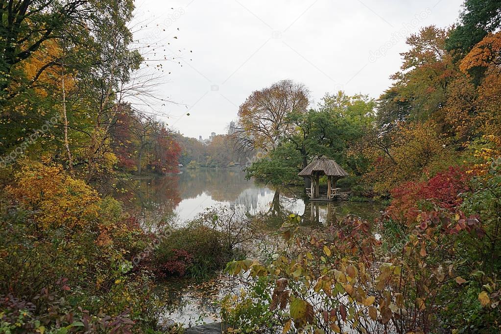 New York Central Park Lake Autumn with Skyline