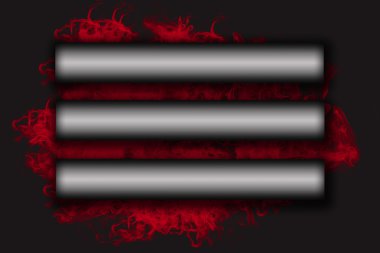 Kırmızı duman üzerinde üç metal yatay etiket