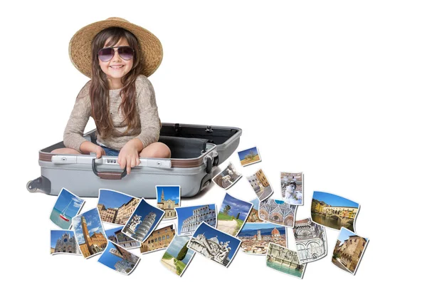 Sonriente niña viajar concepto de Italia — Foto de Stock