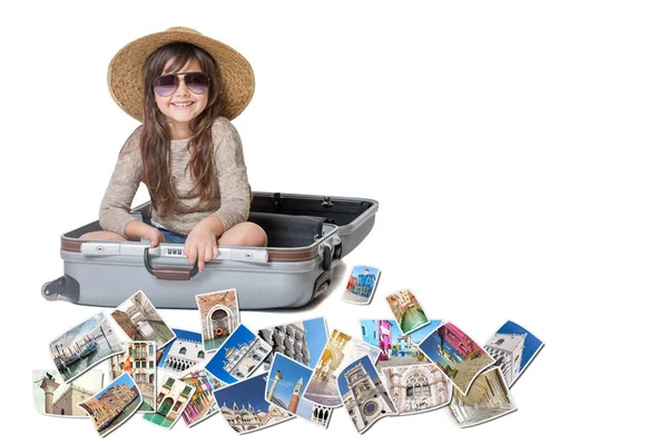 Sonriente niña viajando concepto de Venecia — Foto de Stock