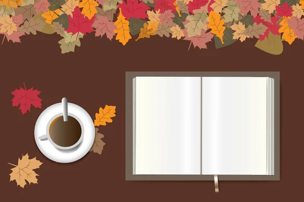 Conception de table d'automne avec livre ouvert — Image vectorielle