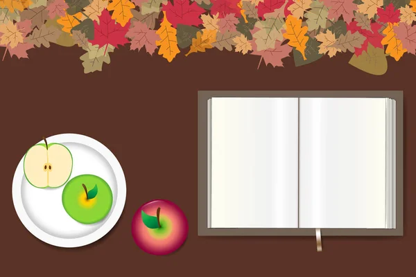 Diseño de mesa de otoño con manzanas rojas y verdes — Archivo Imágenes Vectoriales