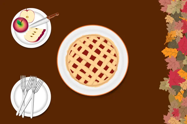 Vue du dessus de la tarte aux pommes et des pommes tranchées — Image vectorielle